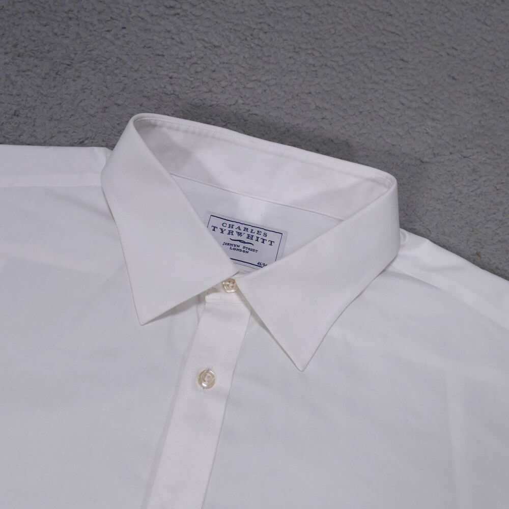 Charles Tyrwhitt Dress Shirt Mens 18-37 White Solid Non Iron Long Sleeve